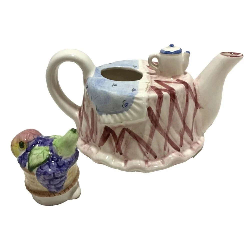 Vintage SUNSHINE Ceramic Novelty Teapot Table with Fruit and Tea - 1987 England